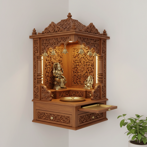 10 Beautiful Corner Mandir Unit Designs for Every Home Size