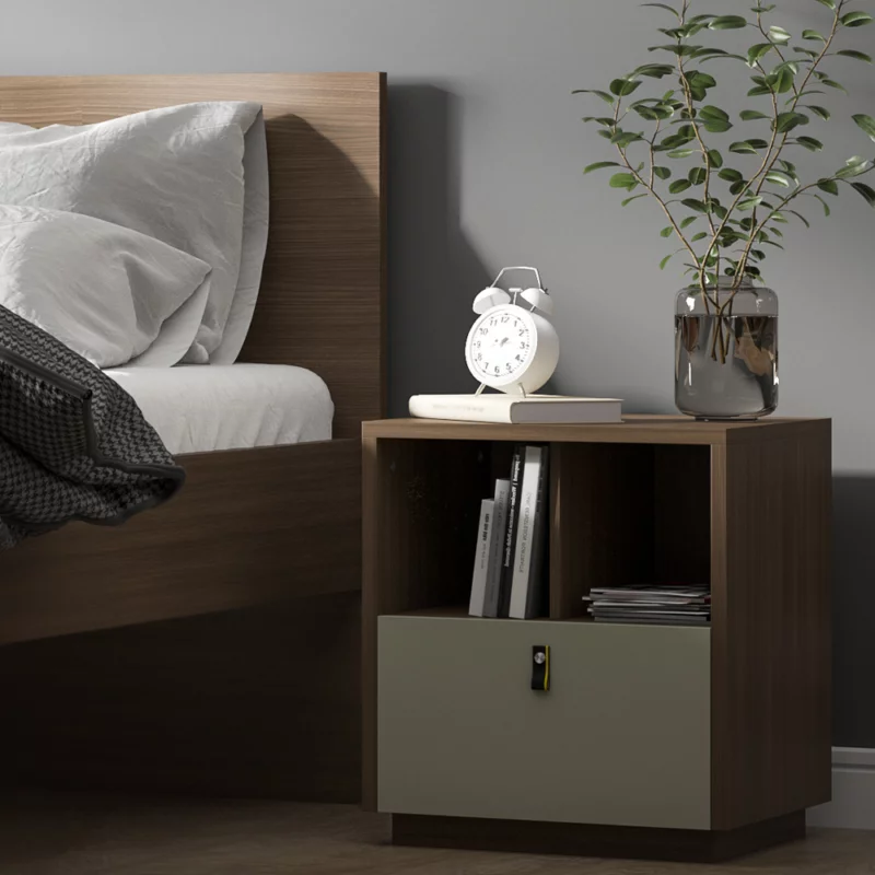 LAVICE - Bedside table Stout walnut Pebble grey 43x39x49 cm - 031.018.02 - thematic