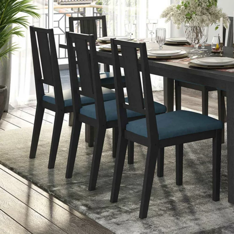 WEIZEN - Chair, Set of 2, Beech black, Otago blue, 44x53x95 cm - 103.001.08 - thematic