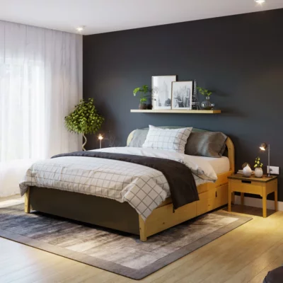 gajah - Bed frame Pine natural/Auspicious Grey 209x190x104 cm - 112.003.02 - thematic