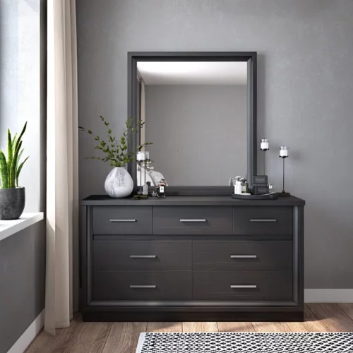 ETANA - Chest of drawers with mirror Ash deep brown 140x45x77/ 177 cm - 053.002.02 - thematic