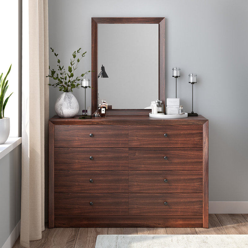 CARDEN - Chest of drawers with mirror Acacia walnut 120x42x81.5/ 161.5 cm - 053.004.01 - thematic
