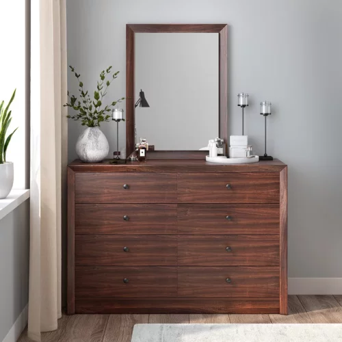 CARDEN - Chest of drawers with mirror Acacia walnut 120x42x81.5/ 161.5 cm - 053.004.01 - thematic