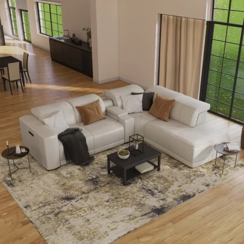 CIMA 2-seat recliner with chaise longue on right side, White, 304.8x276.9x71.1 cm - 172.008.01 - thematic