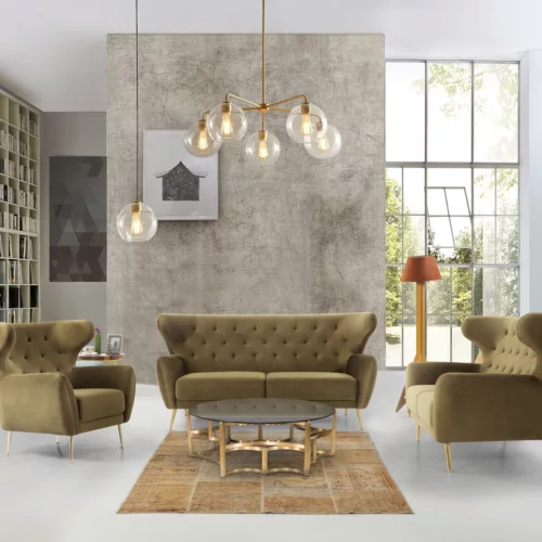 LOES - Three seat fabric sofas Olive 210.5x86.5x104.0 cm - 125.023.03 - thematic