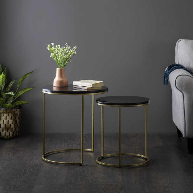 ZAJEL Nest of tables, Gold, black, 52 cm - 343.062.54 - thematic